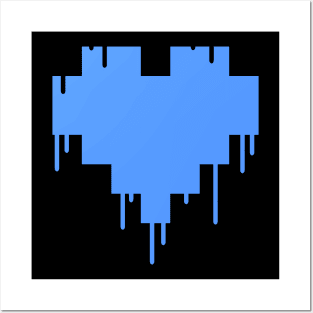 Blue Dripping Pixel Heart Posters and Art